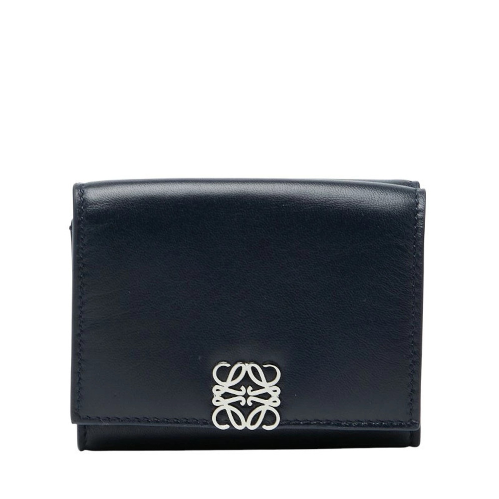 Loewe Anagram Trifold Wallet Navy Blue Leather